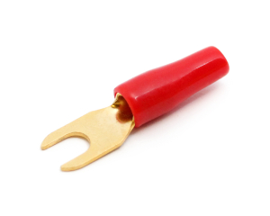 1x Gabel-Kabelschuh vergoldet für 4mm² M5  (rot)